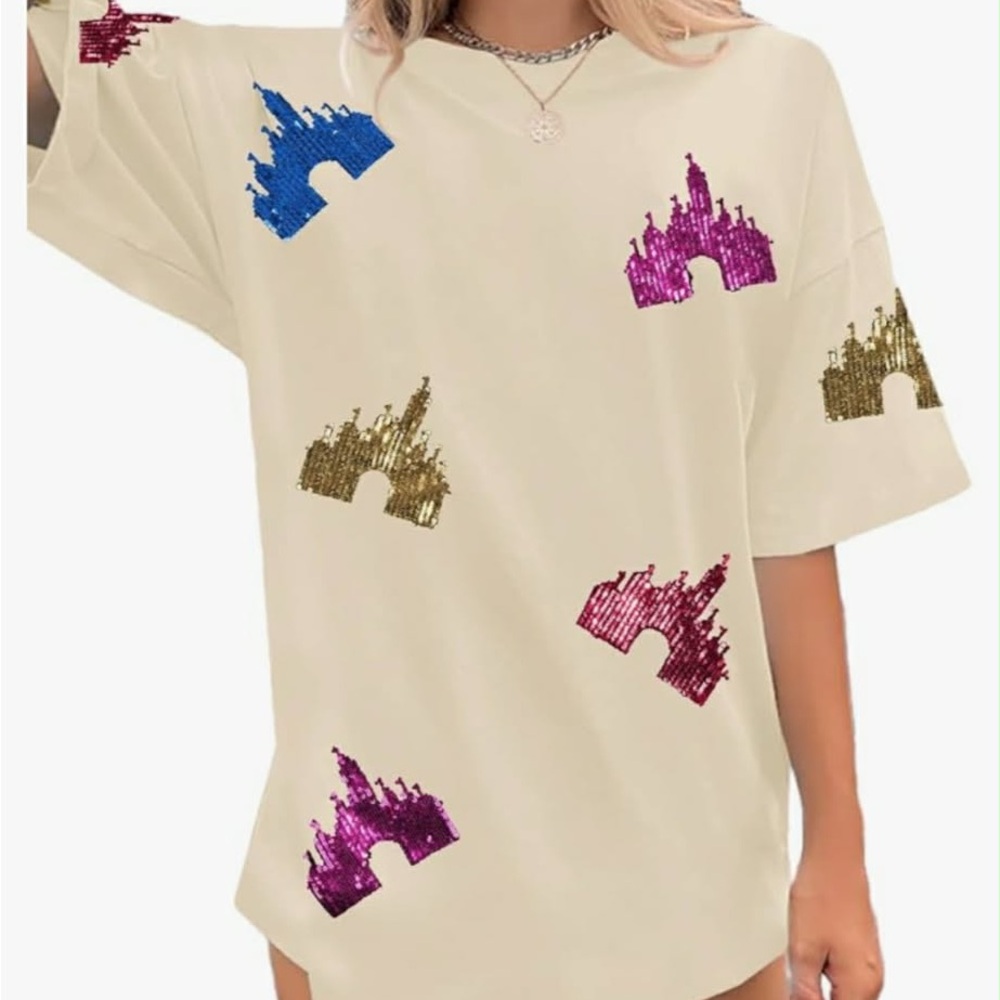 Woman’s Size Small Magical Kingdom Castle Sequins Graphic Tshirt.